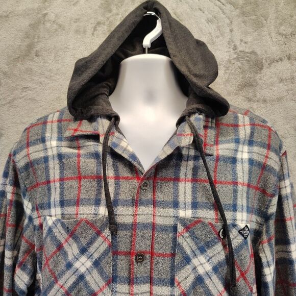Flag & Anthem Paxton Plaid Hooded Flannel Thermal Lined Shacket Red/Blue/Gray XL - Picture 4 of 12